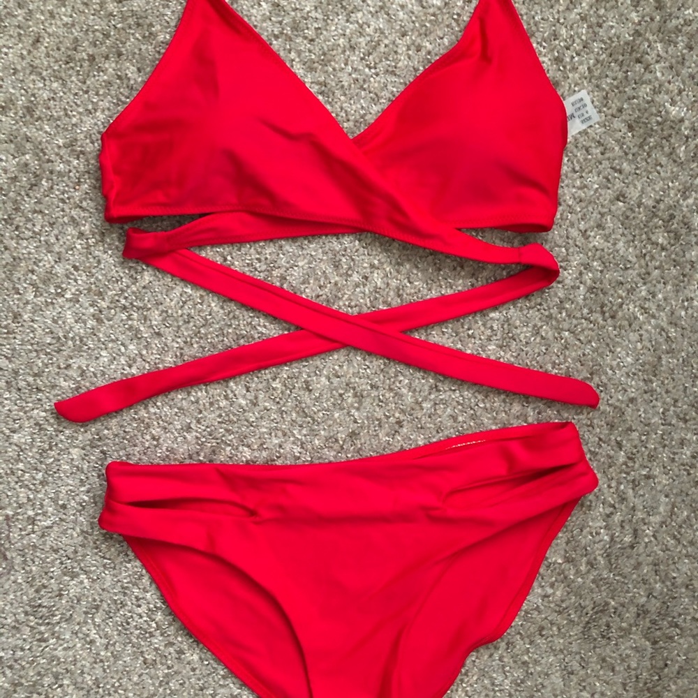 Zaful Red Wrap Swim Set